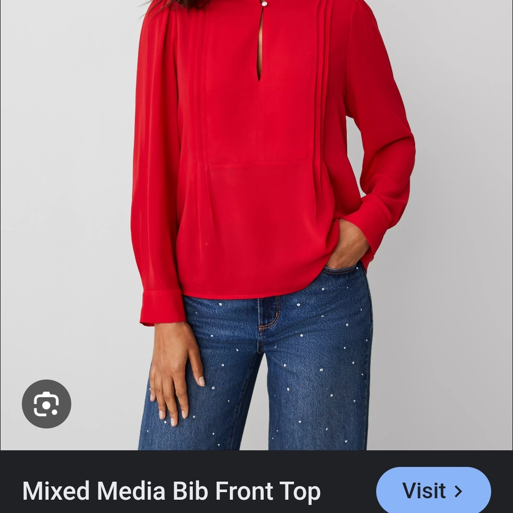Ann Taylor Red Long Sleeve Bib Collar Blouse